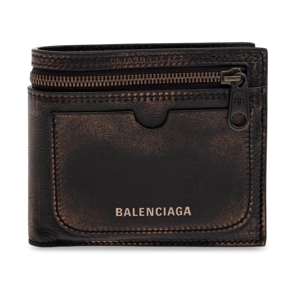 Balenciaga Leren portemonnee met logo Brown Heren