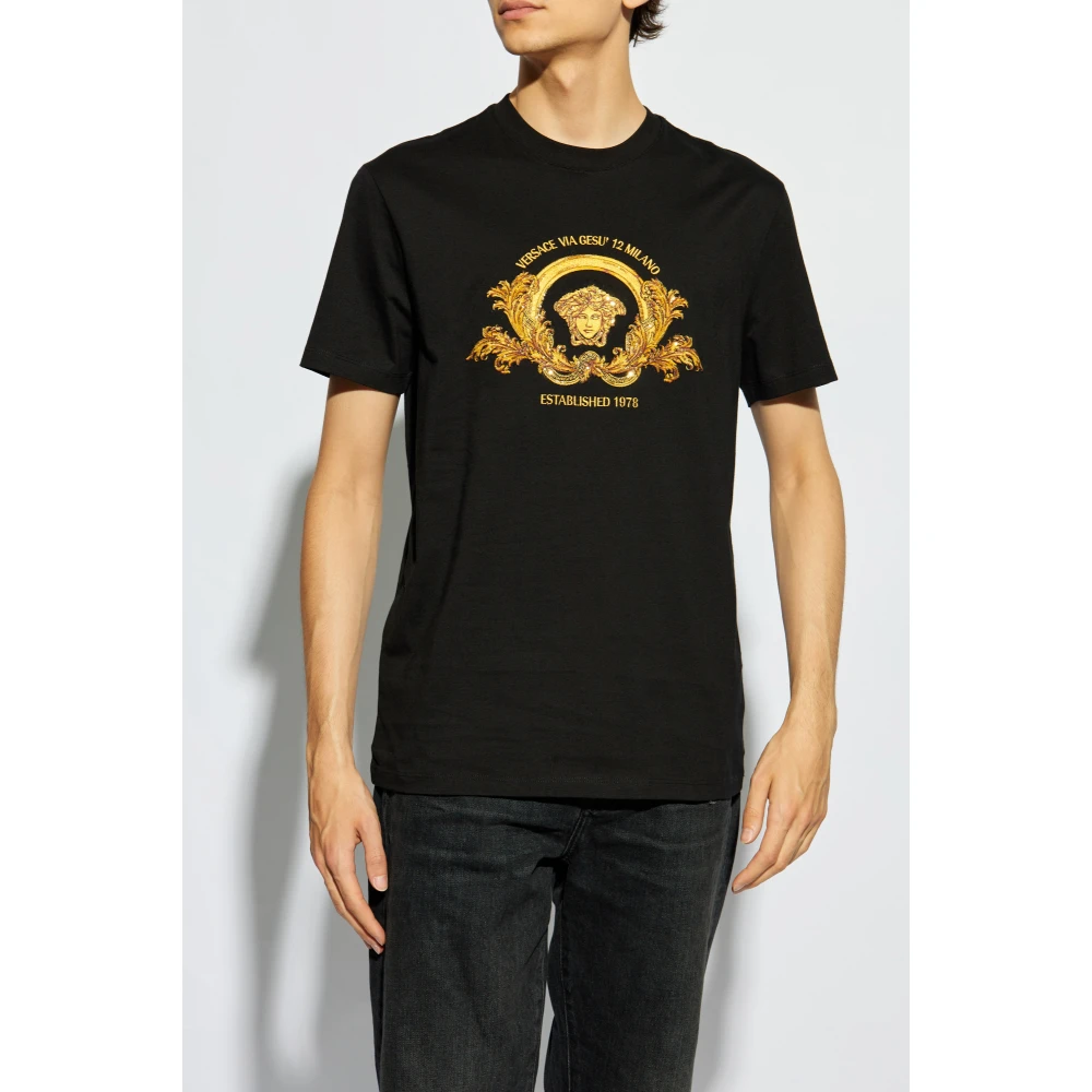 Versace T-shirt met Medusas hoofd Black Heren