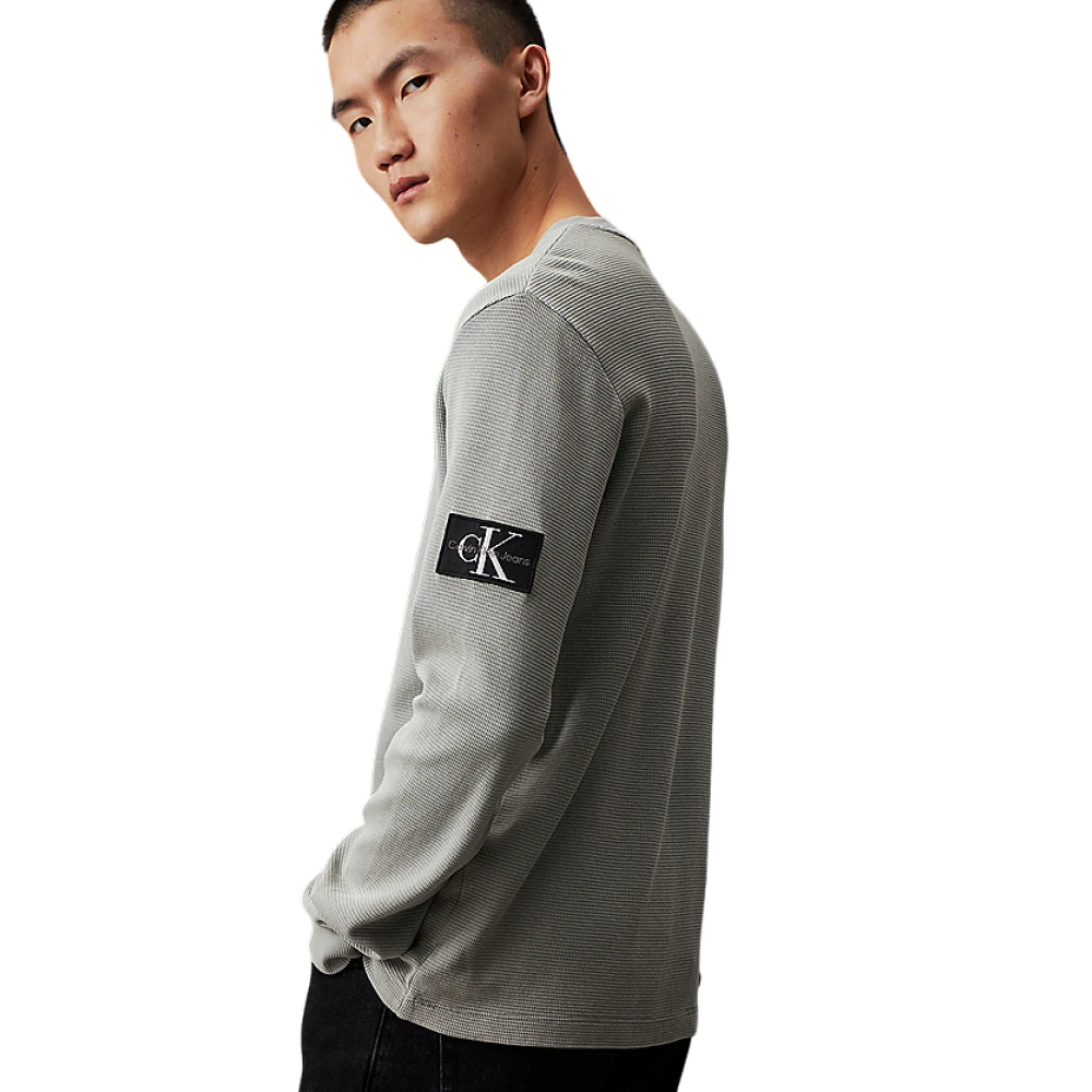 Calvin Klein Grijze Trui Katoen Reliëf Lange Mouw Gray Heren