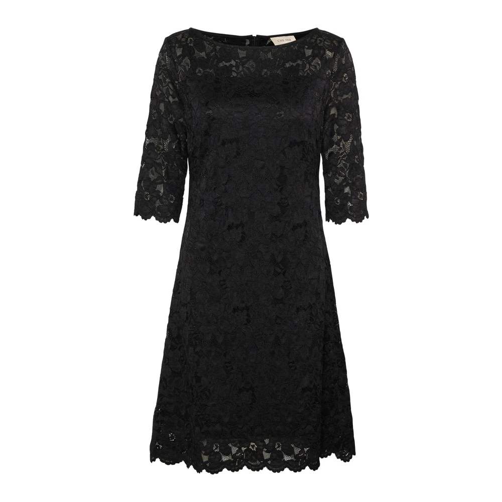 Cream Elegante Zwarte Kant Jurk Black Dames