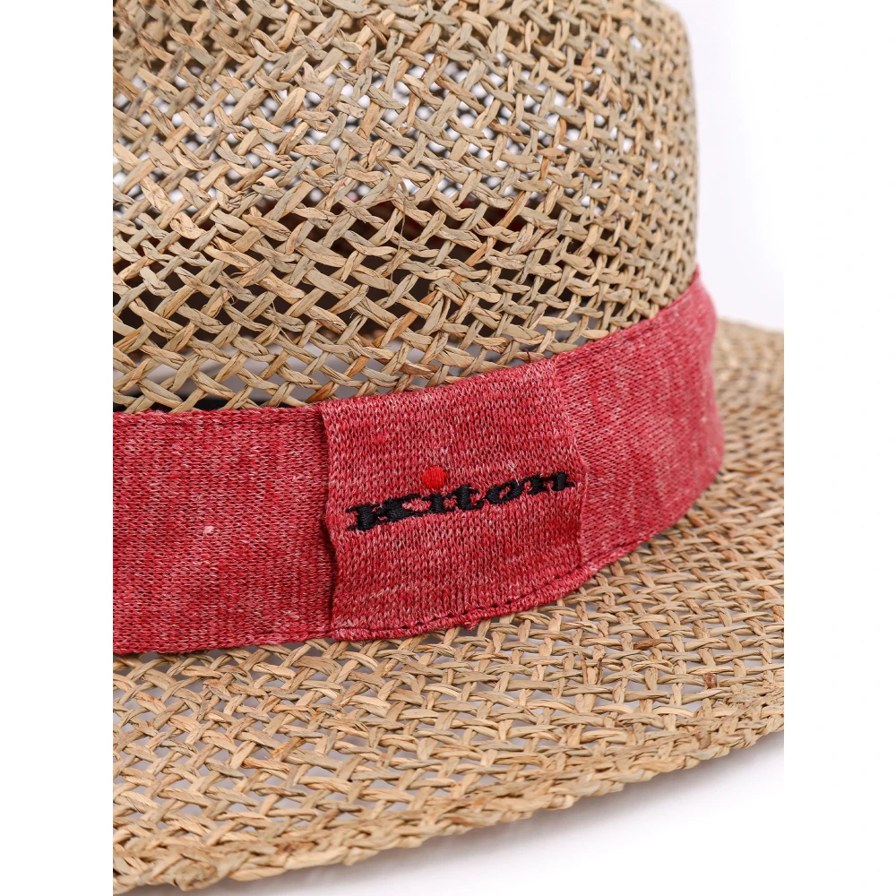 Kiton Strohoed met geborduurd logo Beige Heren