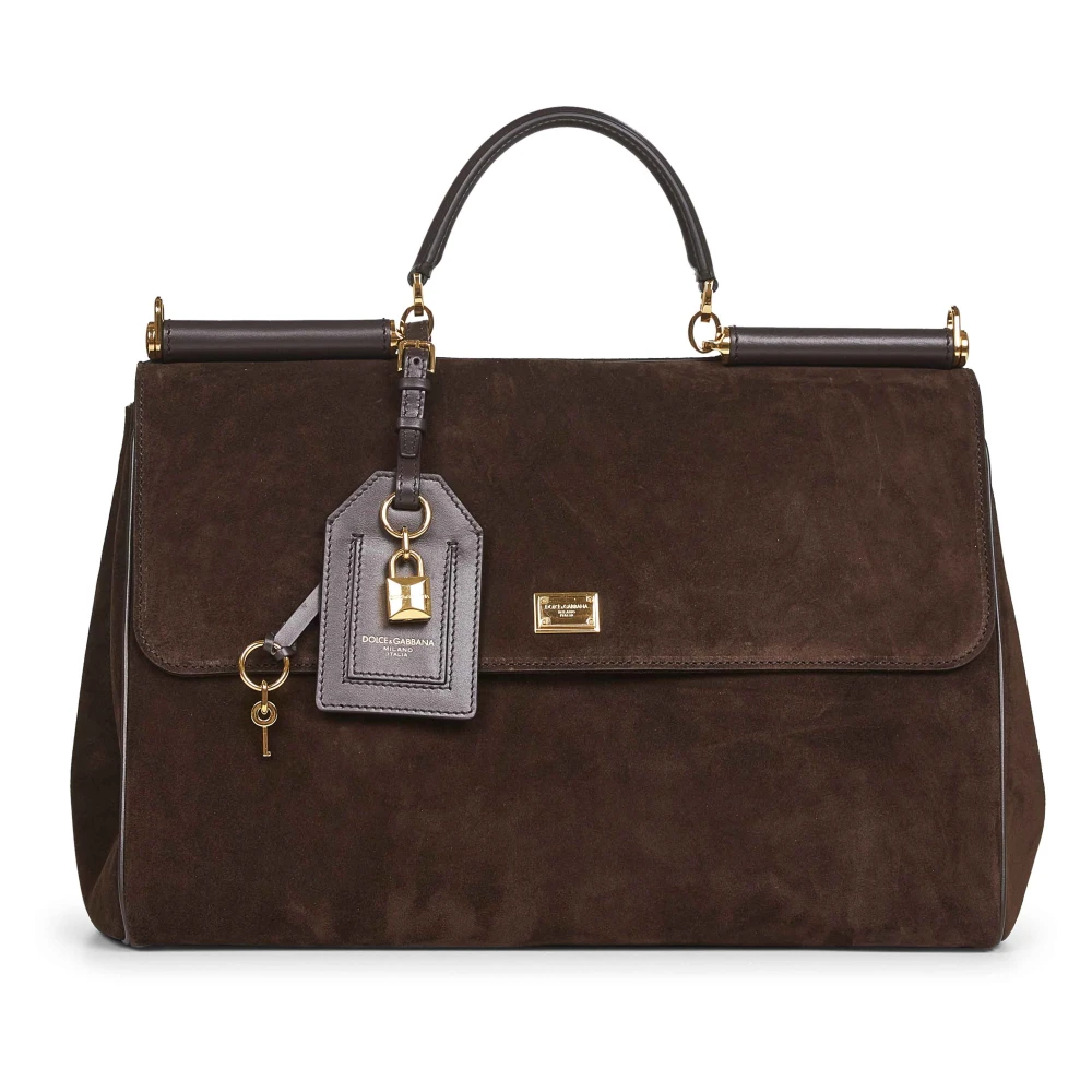 Dolce & Gabbana Brown Leather Shoulder Bag With Lock - Female - Handbags - Brown - One Size - Bags
