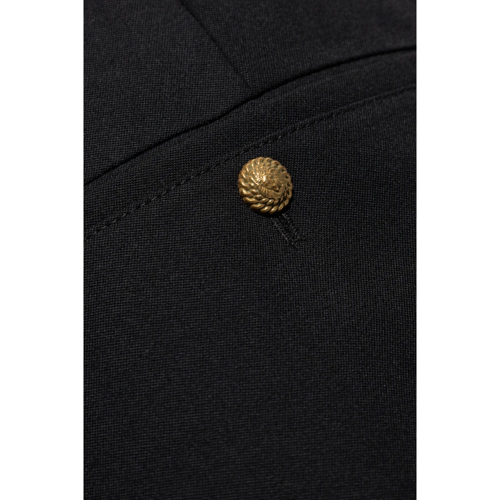 Balmain Wollen broek met stiksels op de benen Black Heren