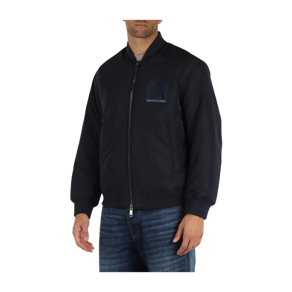 Armani Exchange Gewatteerde bomberjack met logopatch Blue Heren