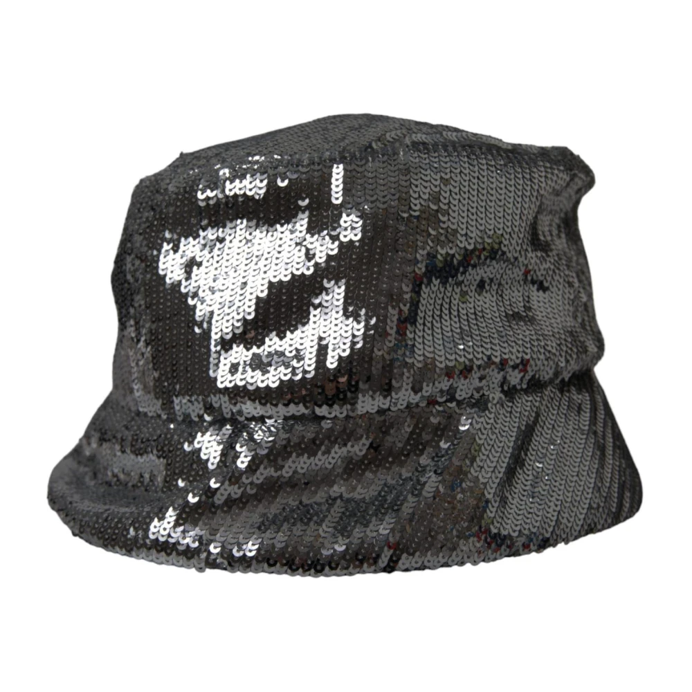 Dolce & Gabbana Zilveren Sequined Nylon Bucket Hat Gray Heren