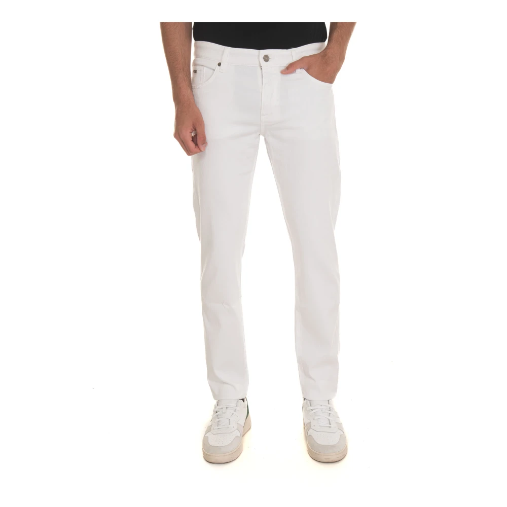 Boss 5-Pocket Denim Jeans met leren passante White Heren