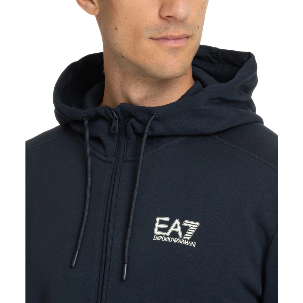 Emporio Armani EA7 Effen Tracksuit met Capuchon en Zakken Blue Heren
