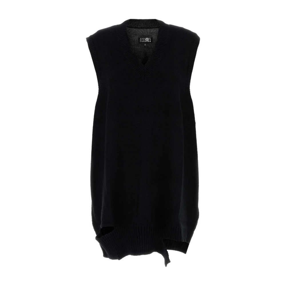 Mm6 Maison Margiela Vrouw Zwart Kleedjes Dames, 2XS, Wol, V-Hals Mouwloze Mini Jurk