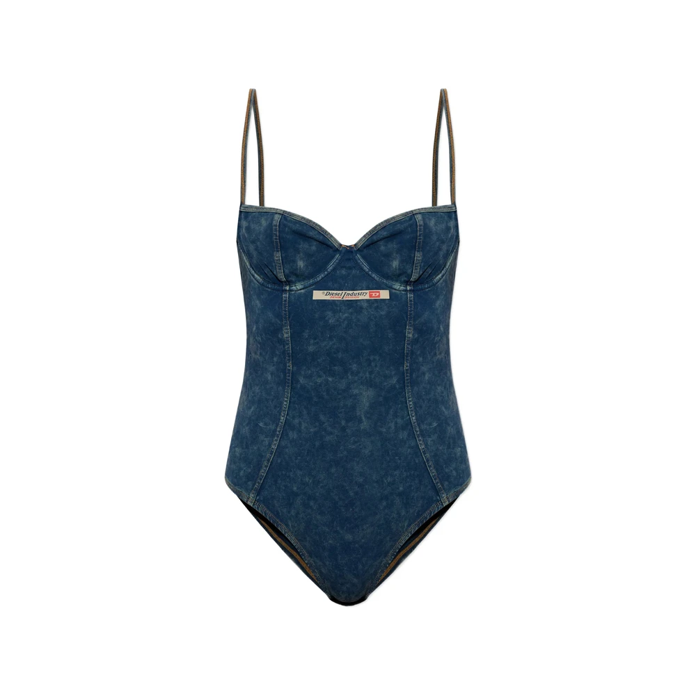 Diesel Women's Blue Full-Body, M, Sweetheart-Neck Bodysuit