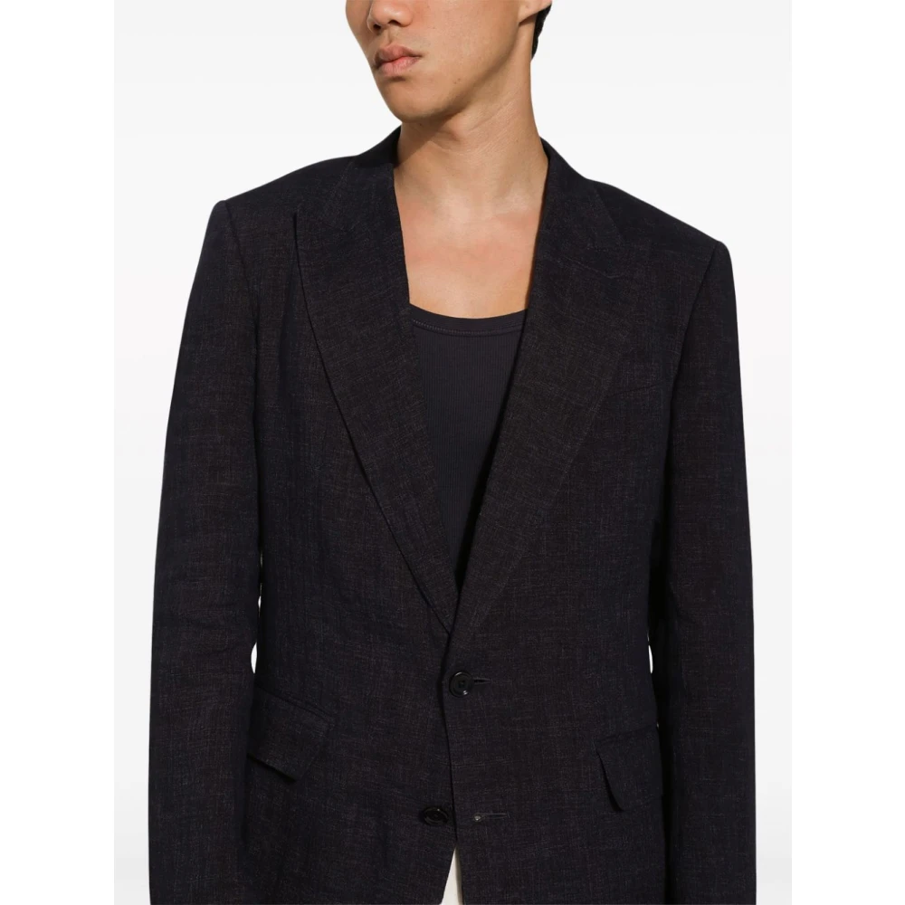 Dolce & Gabbana Blauwe Jassen Peak Revers Knoopsluiting Blue Heren