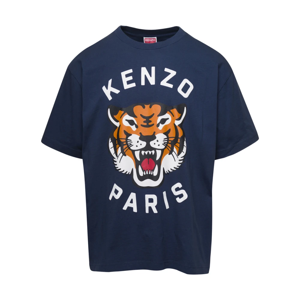 Kenzo Blauwe Tiger Print T-shirts en Polos Blue Heren
