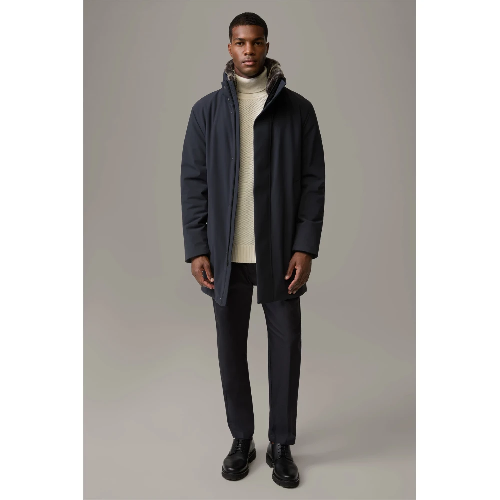 Strellson Heren winterjas met afneembare nepbont kraag Blue Heren