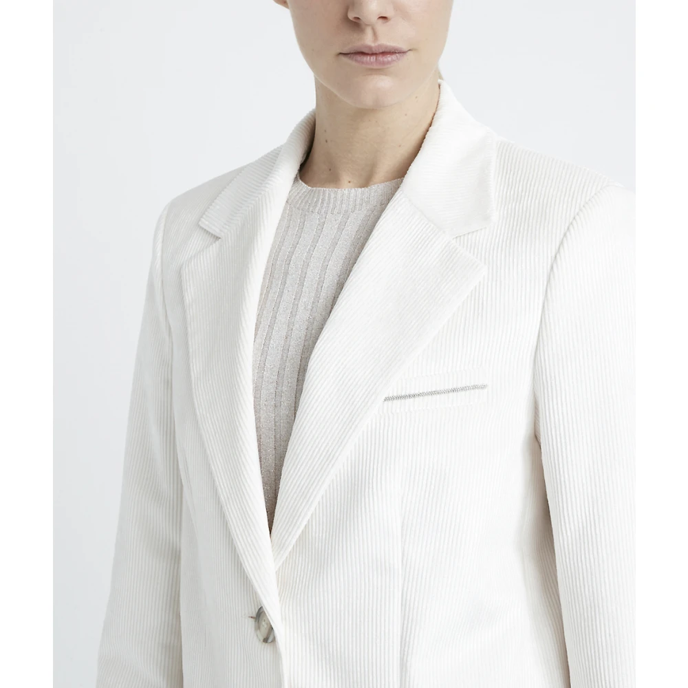 PESERICO Single-breasted dunne-rib katoen en viscose fluwelen blazer White Dames