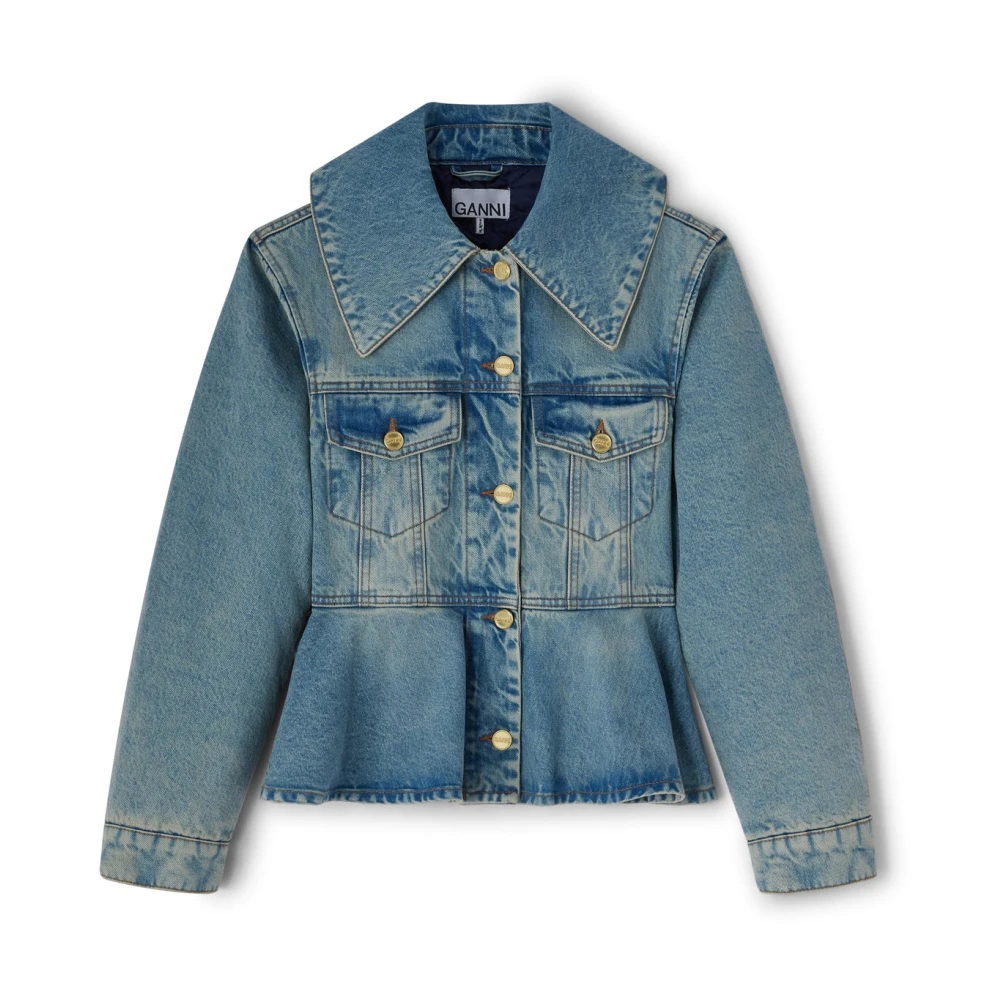 Ganni Women's Blue Rigid Denim Padded Peplum Jacket