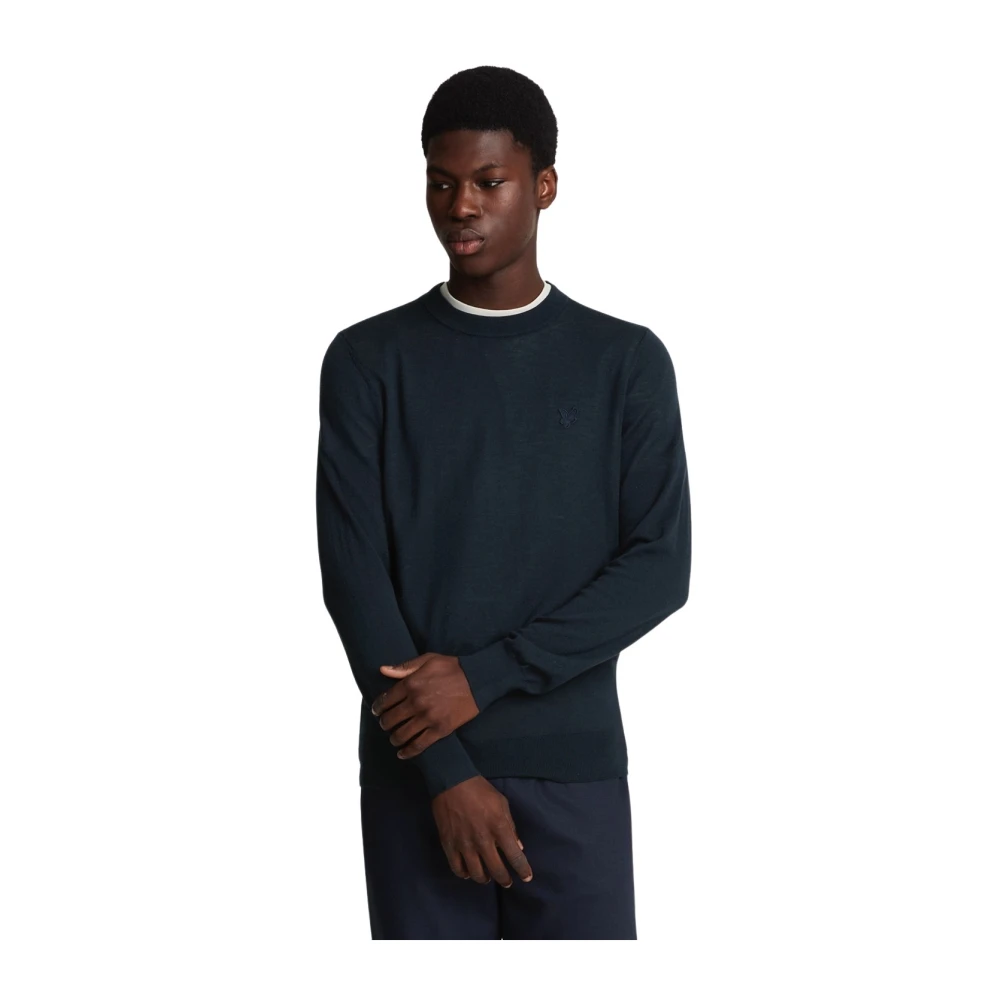Lyle & Scott Merino Crew Neck Jumper met Eagle Blue Heren