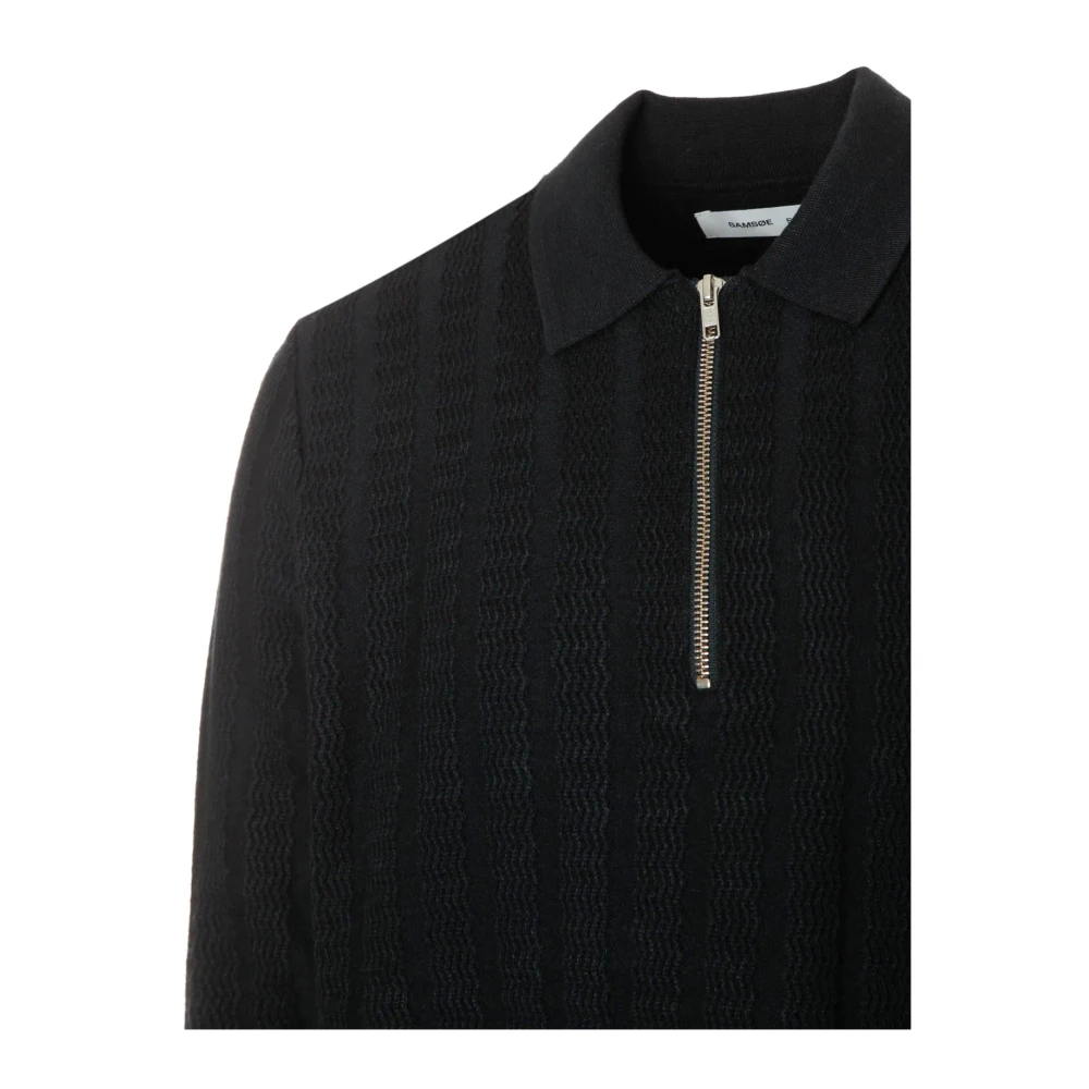 Samsøe Wave Knit Polo Sweater Blue Heren