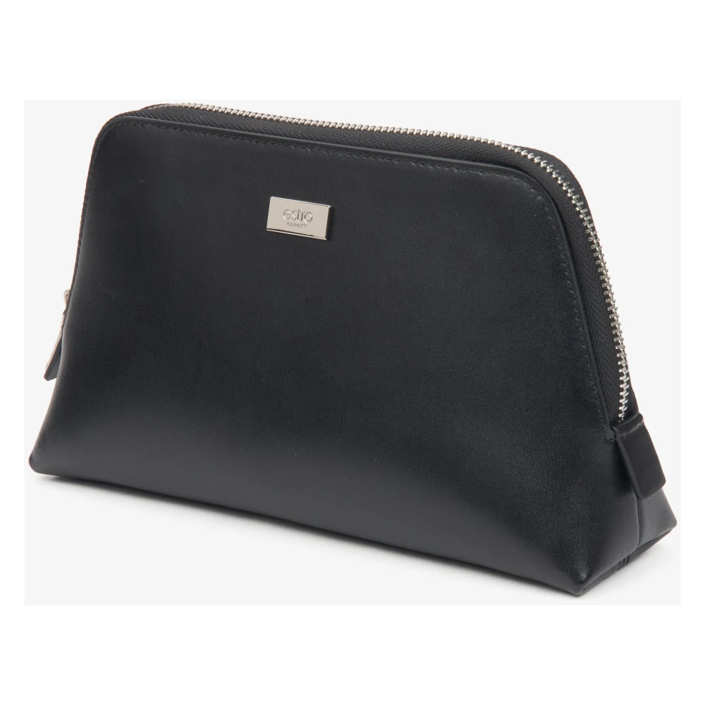 Estro Zwarte Leren Make-up Tas voor Vrouwen Black Dames