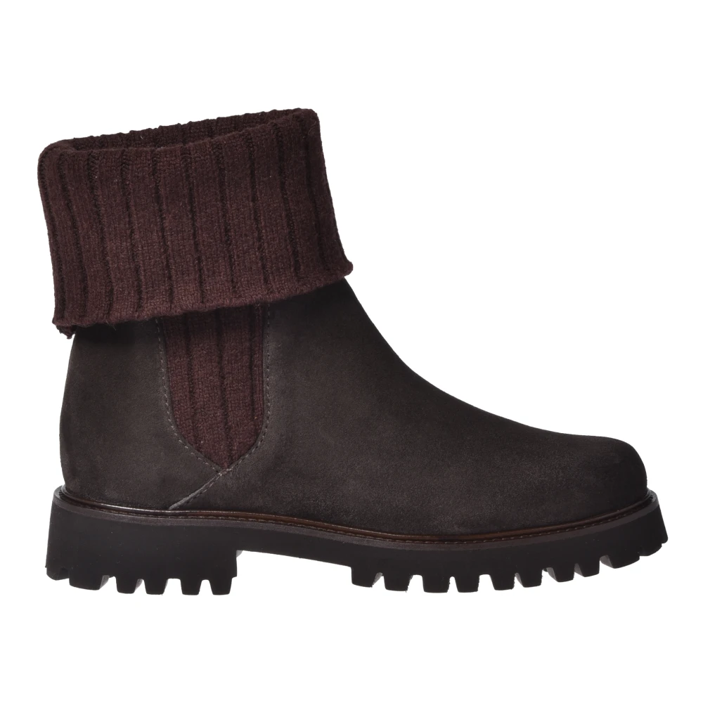 Baldinini Women's Brown Winter Boots, 7 Uk, Dark Suede Leather And Knitted Fabric Ankle Boots