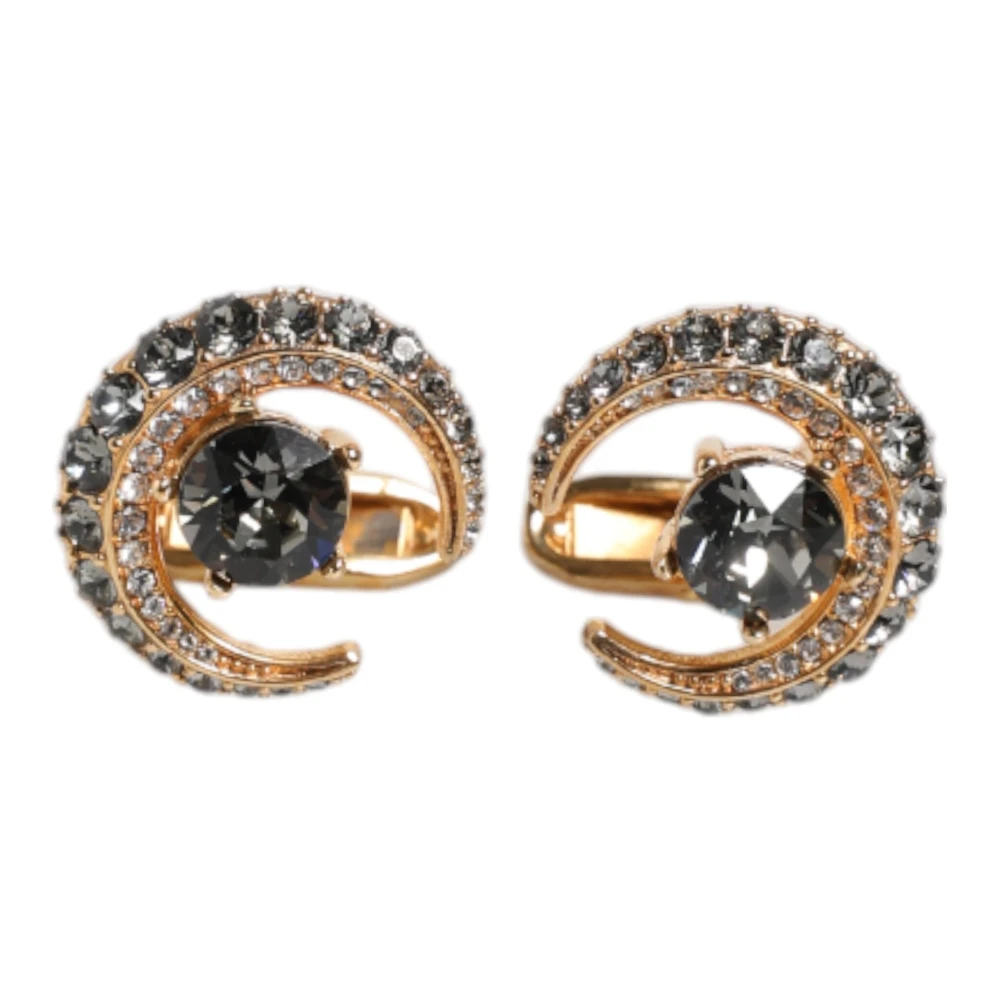 Dolce & Gabbana Men's Yellow Clips Bars, One Size, Gold Black Crystal Luna Cufflink