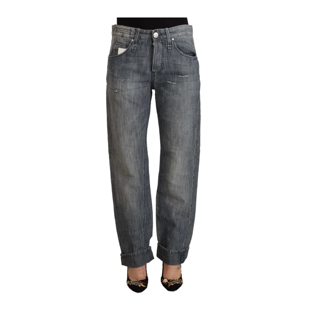 Acht Women's Gray Mid Waist Straight Denim Folded Hem Jeans - Straight Fit Jeans - W26 - Jeans