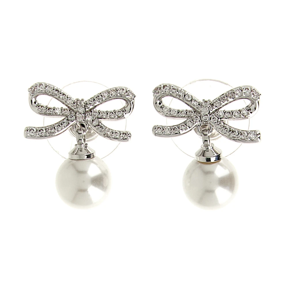Self Portrait Women's Gray Bow Pearl Earrings