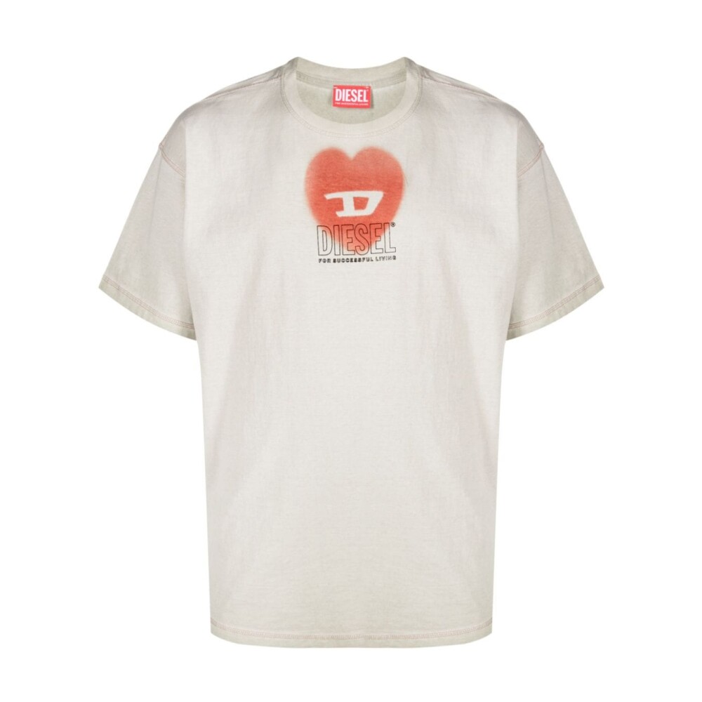 Beige Logo T shirt met Hart Diesel Dames Miinto.be