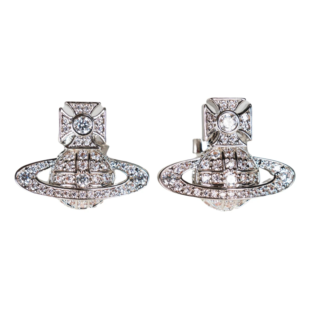 Vivienne Westwood Gray Earrings, Female, One Size, Bas Relief Earrings With Cubic Zirconia