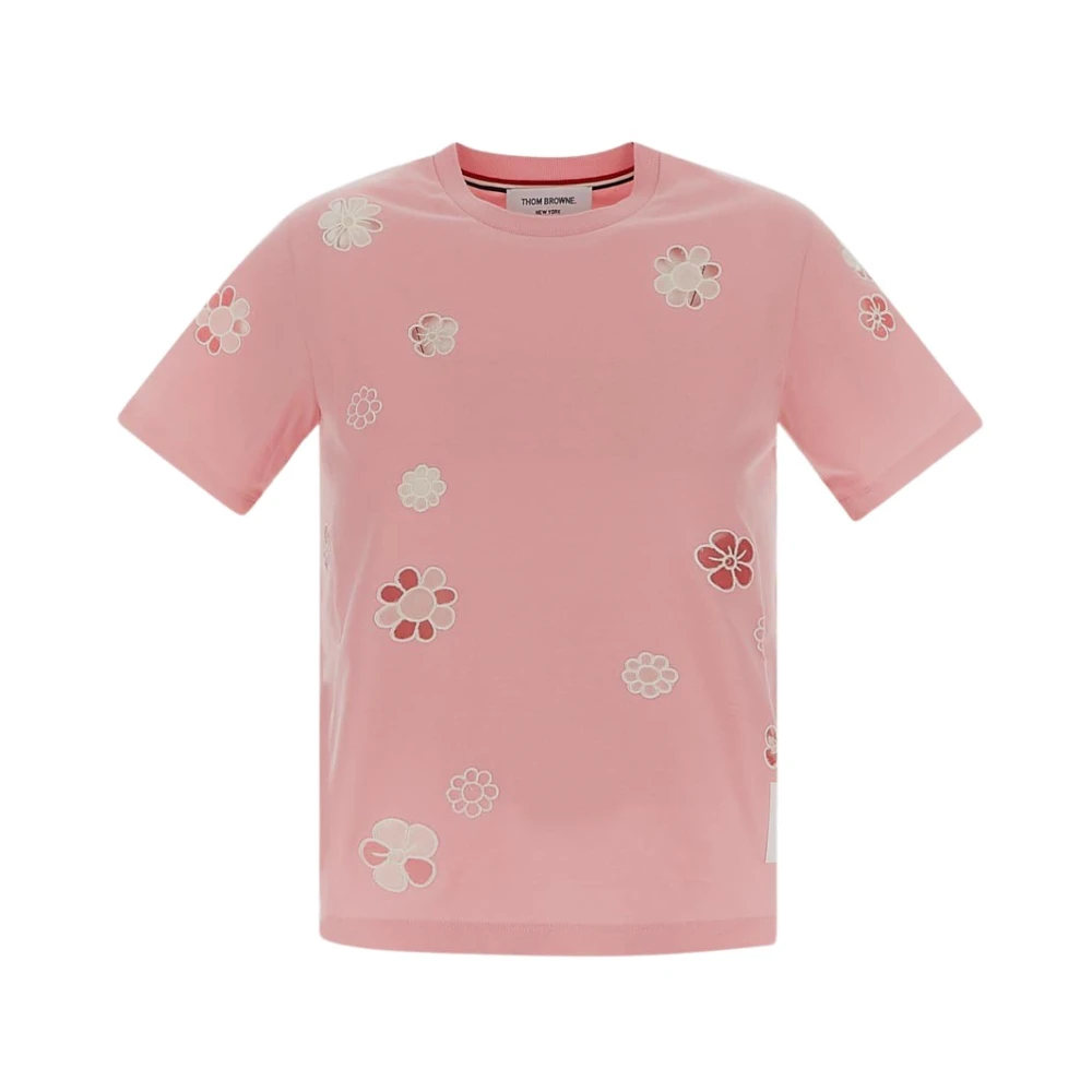 Thom Browne Bloemen Geborduurd T-shirt Pink Dames