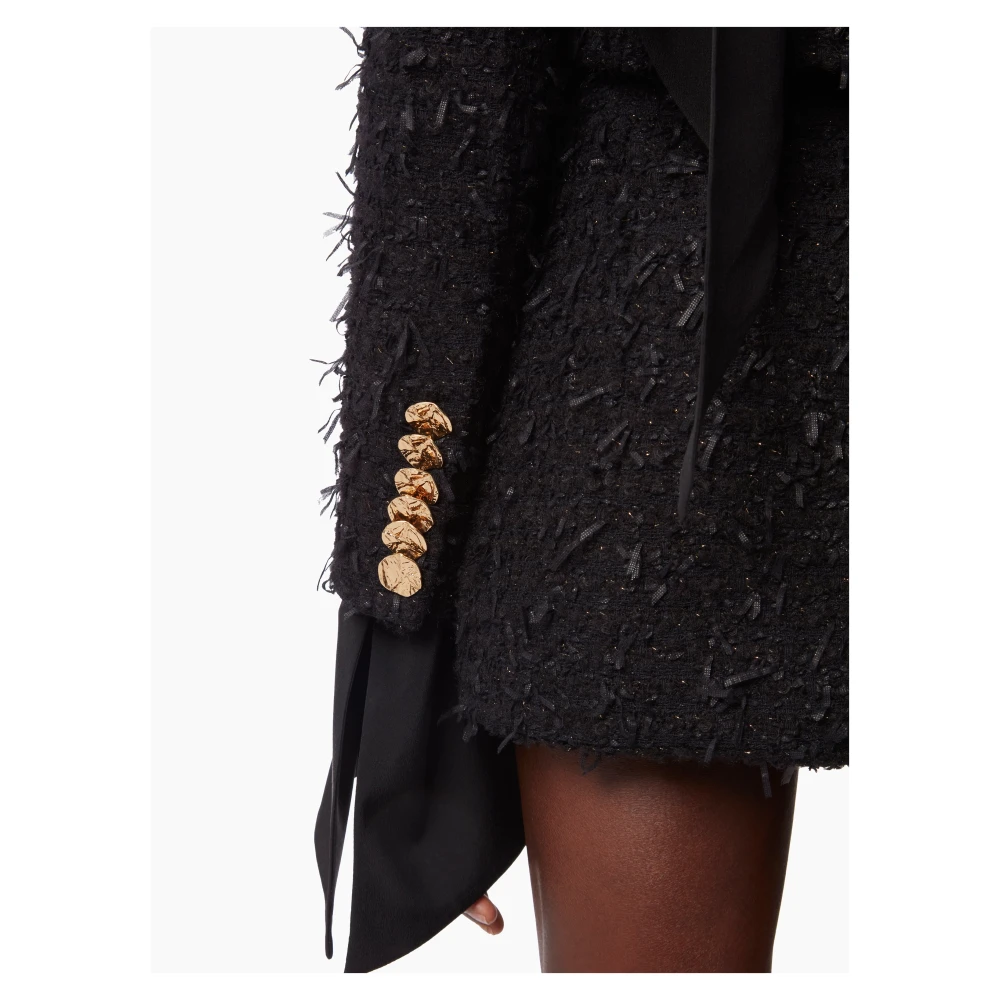 Nina Ricci Zwart Tweed Ronde Kraag Jas Black Dames