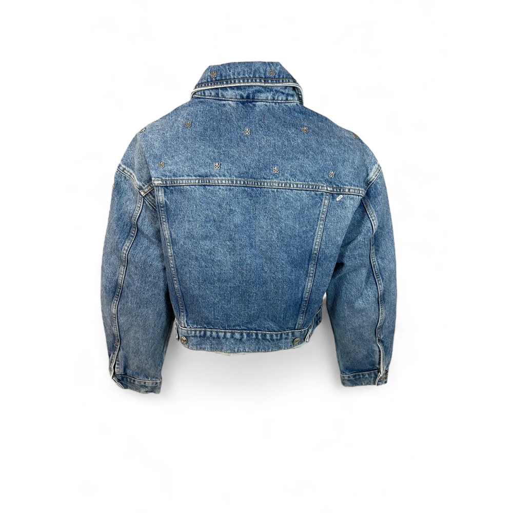 Hugo Boss Cropped Denim Trucker Jacket met Stack Logo Blue Dames