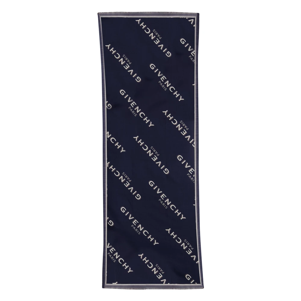Givenchy Women's Blue Scarves, One Size, Fringed Wool And Silk Shawl