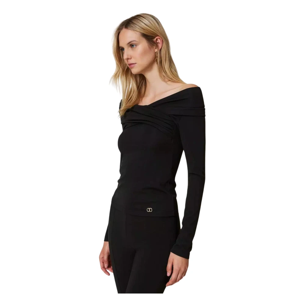 Twinset Zwarte Off-Shoulder Gekruiste Blouse Black Dames