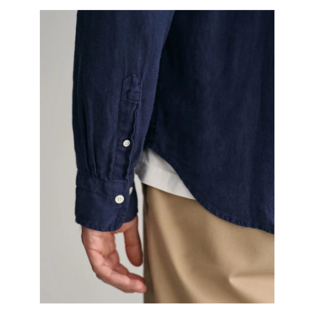 Gant Linnen Regular Fit Overhemd Blue Heren