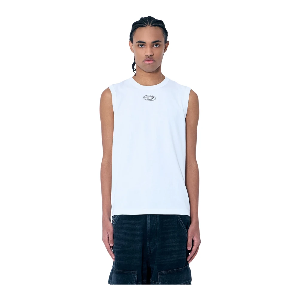 Diesel Logo Plaque Tank Top White, Herr