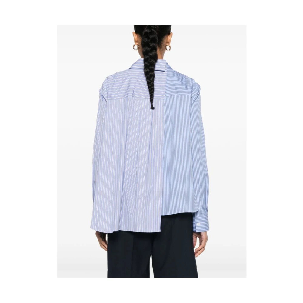 Sacai Blauw Wit Asymmetrisch Pinstripe Overhemd Blue Dames