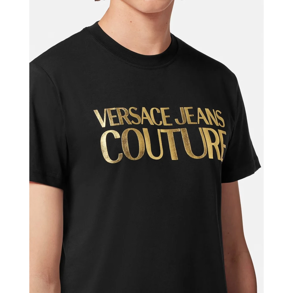 Versace Jeans Couture Zwarte Tee met Gouden Branding Black Heren