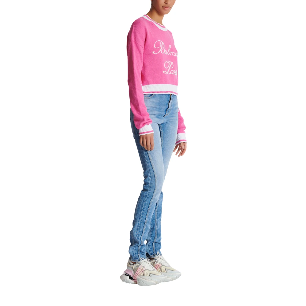 Balmain Handtekening gebreide trui Pink Dames