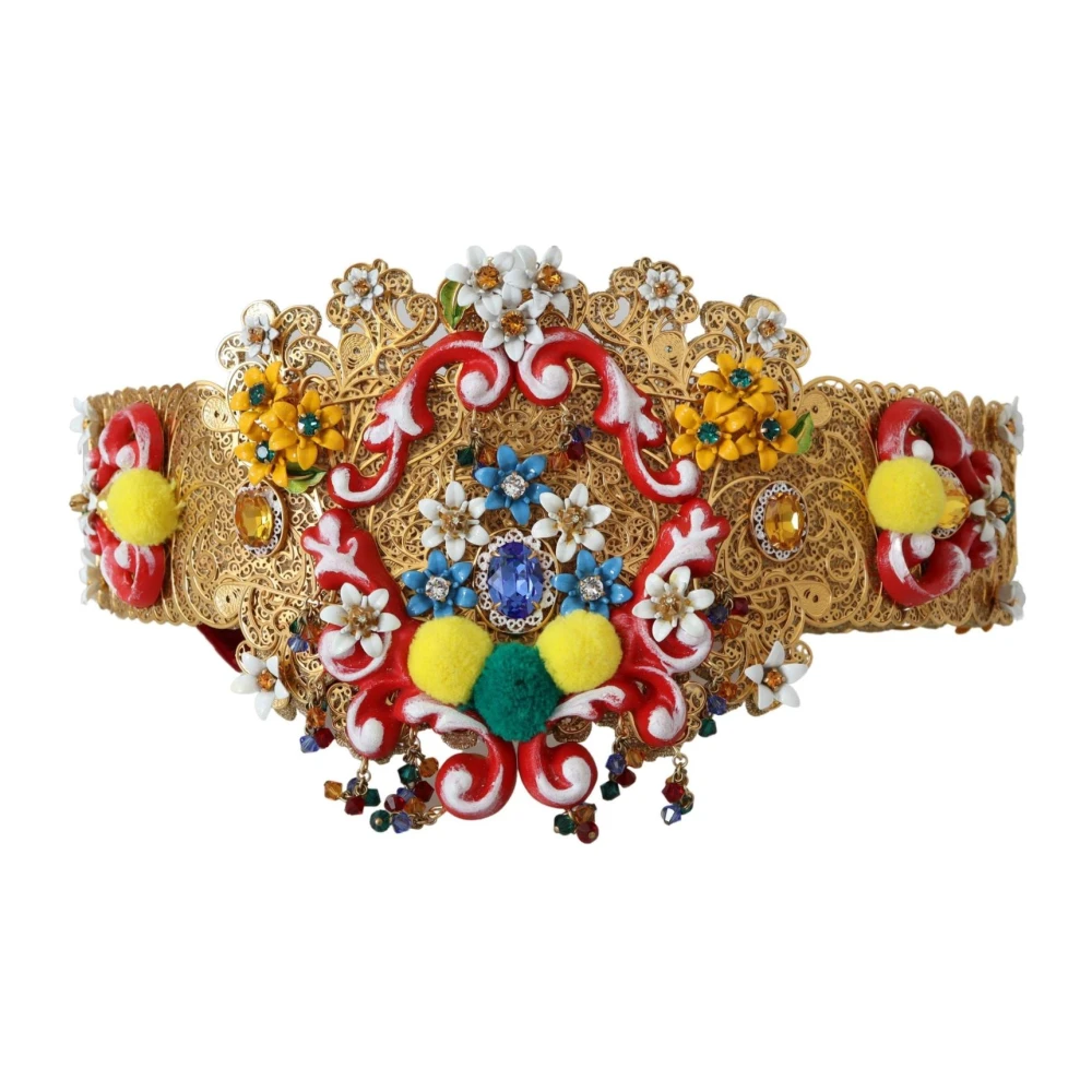 Dolce & Gabbana Women's Multicolor Floral Crystal Waist Belt Gold - Belts - One Size- Accessories