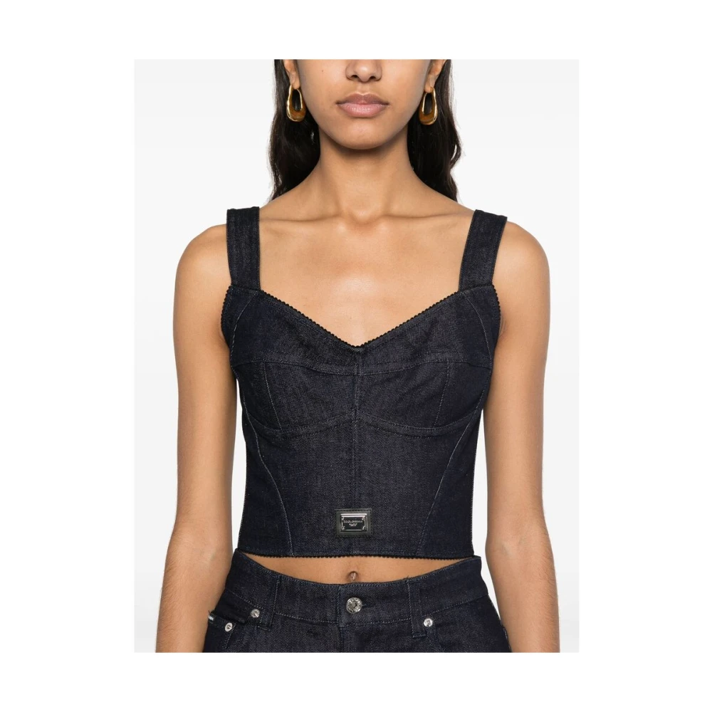 Dolce & Gabbana Blauwe Sweetheart Neck Rits Jurk Blue Dames
