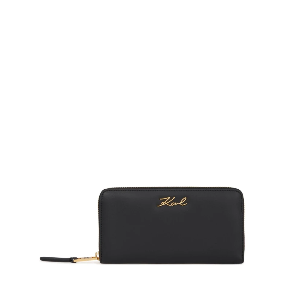 Karl Lagerfeld Zwart Continentaal Portemonnee MET Gouden Logo Black Dames