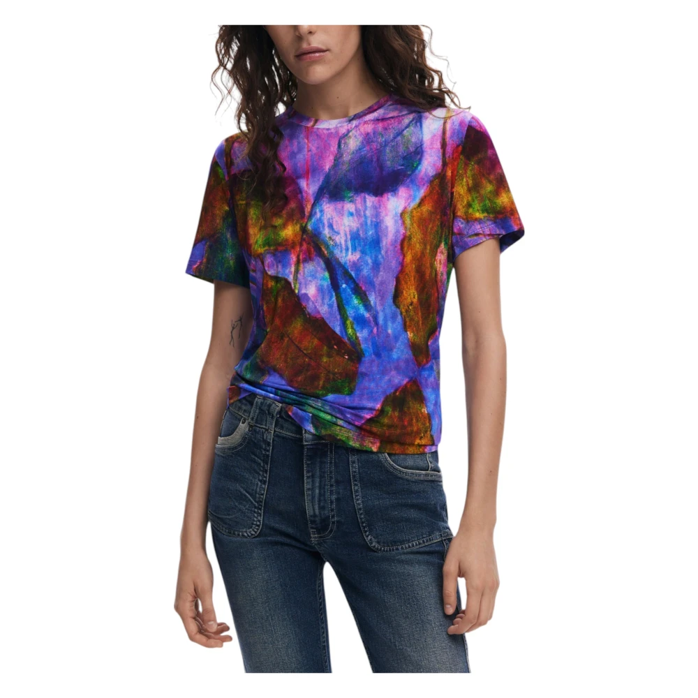 Desigual Paarse bedrukte ronde hals T-shirt Multicolor Dames