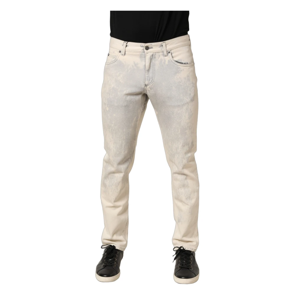 Dolce & Gabbana Men's Beige Slim Fit Jeans, M, Tie Dye Straight Jeans