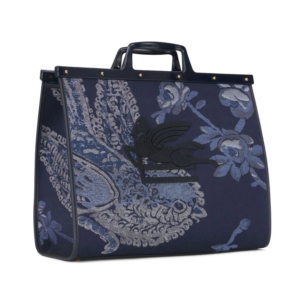 ETRO Blauwe Jacquard Tote Tas met Pegasus Motief Blue Dames