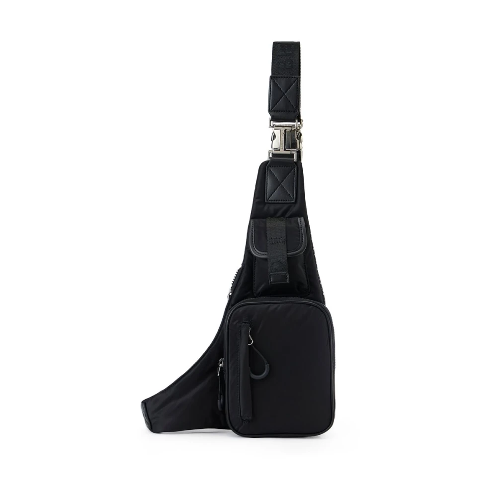 Iceberg Zwarte zachte nylon schoudertas met maxi zakken en gepersonaliseerde linten Black Heren