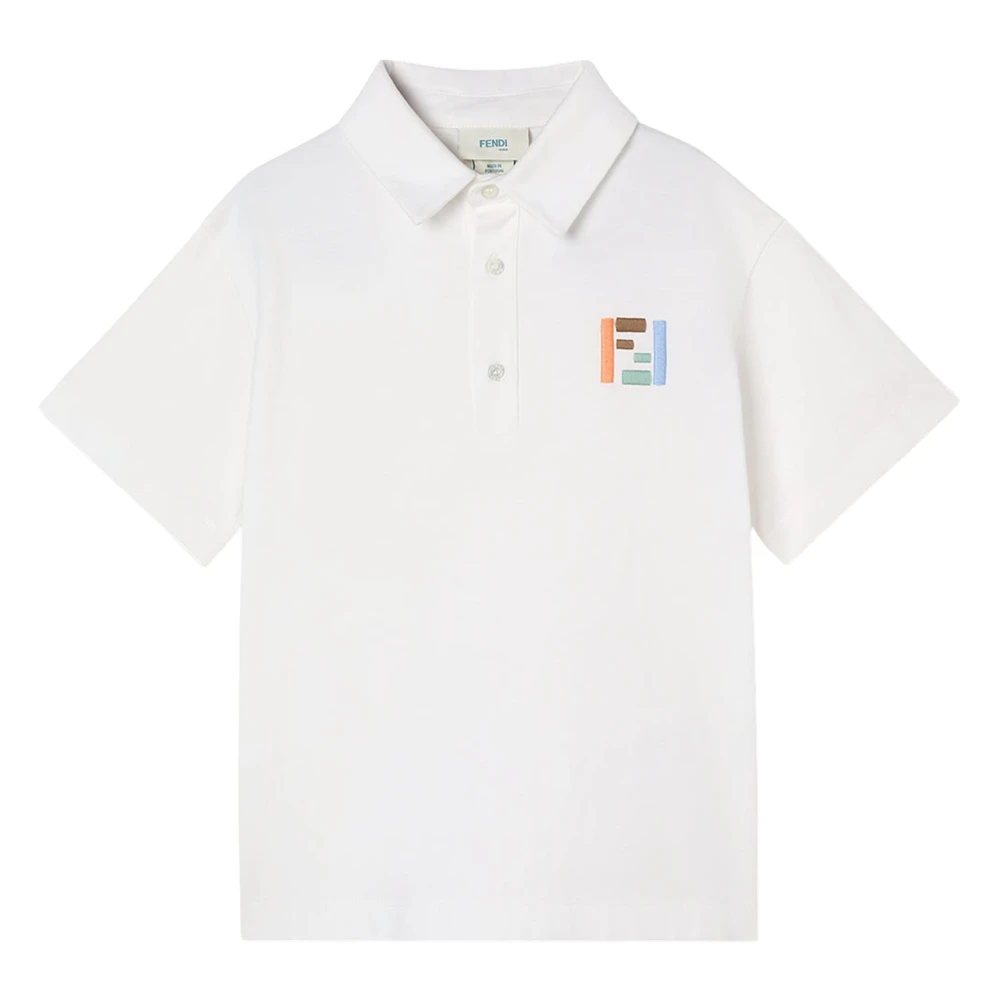 Fendi , Kids Short Sleeve T-Shirts, Male, Beige, 6 Y, Ff Logo Polo Shirt