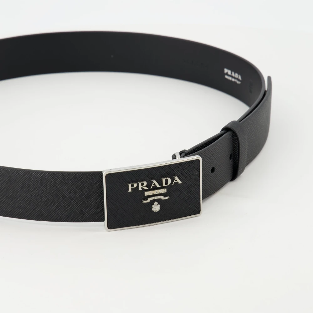 Prada Zwarte Saffiano Leren Riem Black Heren