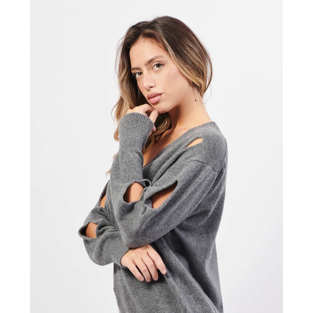 Jijil Grijze trui met V-hals en cut-out mouwen Gray Dames