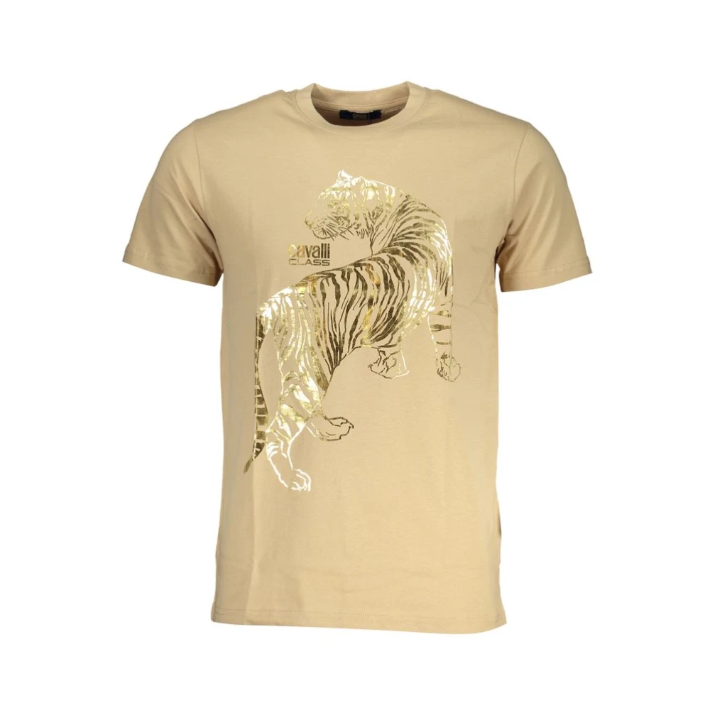 Cavalli Class Beige Katoenen T-shirt met Print Logo Beige Heren
