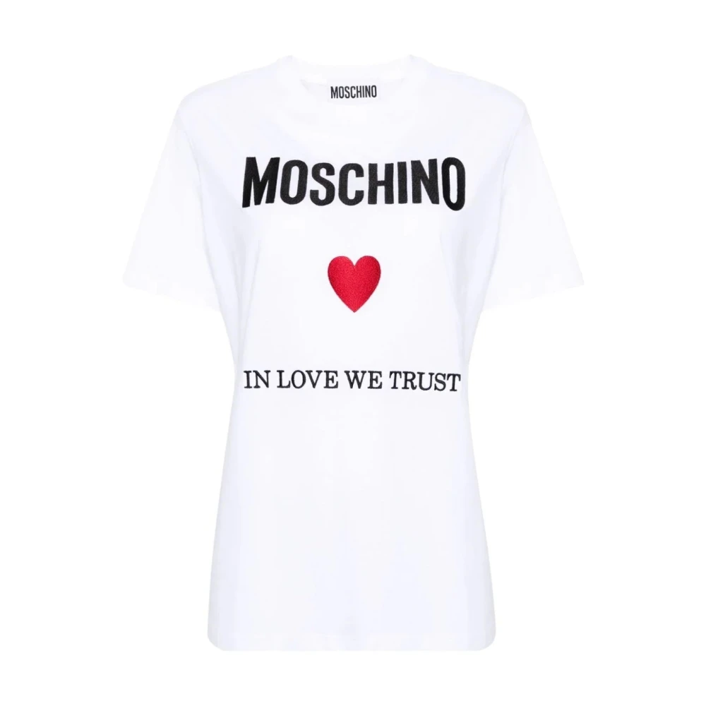 Moschino Kärlek Tillit T-shirt Rött Hjärta Logo White, Dam