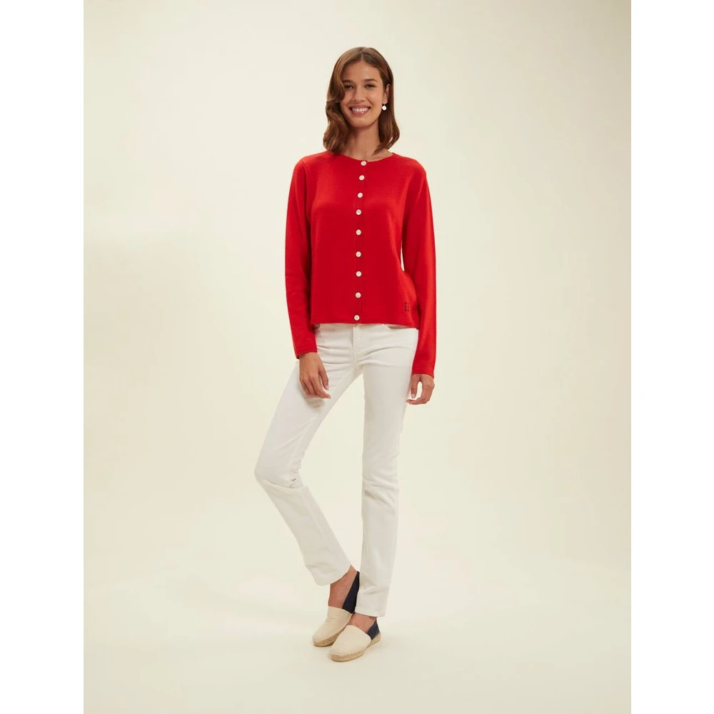Ines De La Fressange Paris Rode Cesaria Cardigan met Handtekening Borduurwerk Red Dames